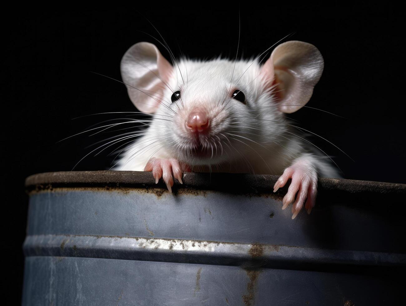 Curious white mouse peeking out from a box photo
