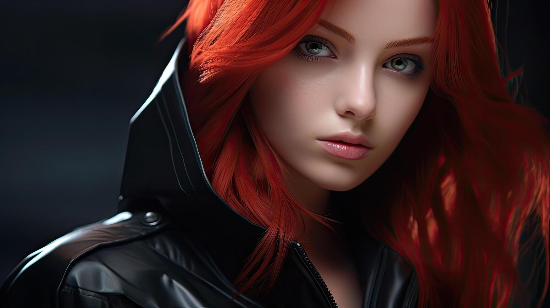 Dramatic portrait of a woman with vibrant red hair photo