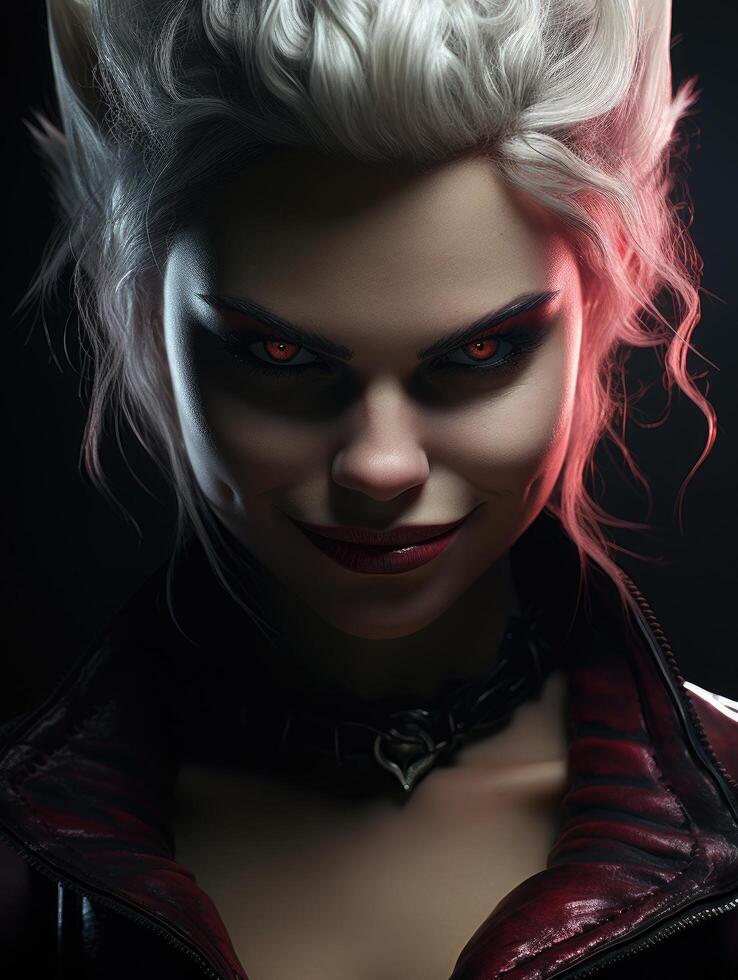 Menacing punk rock look with dark makeup and vibrant hair photo