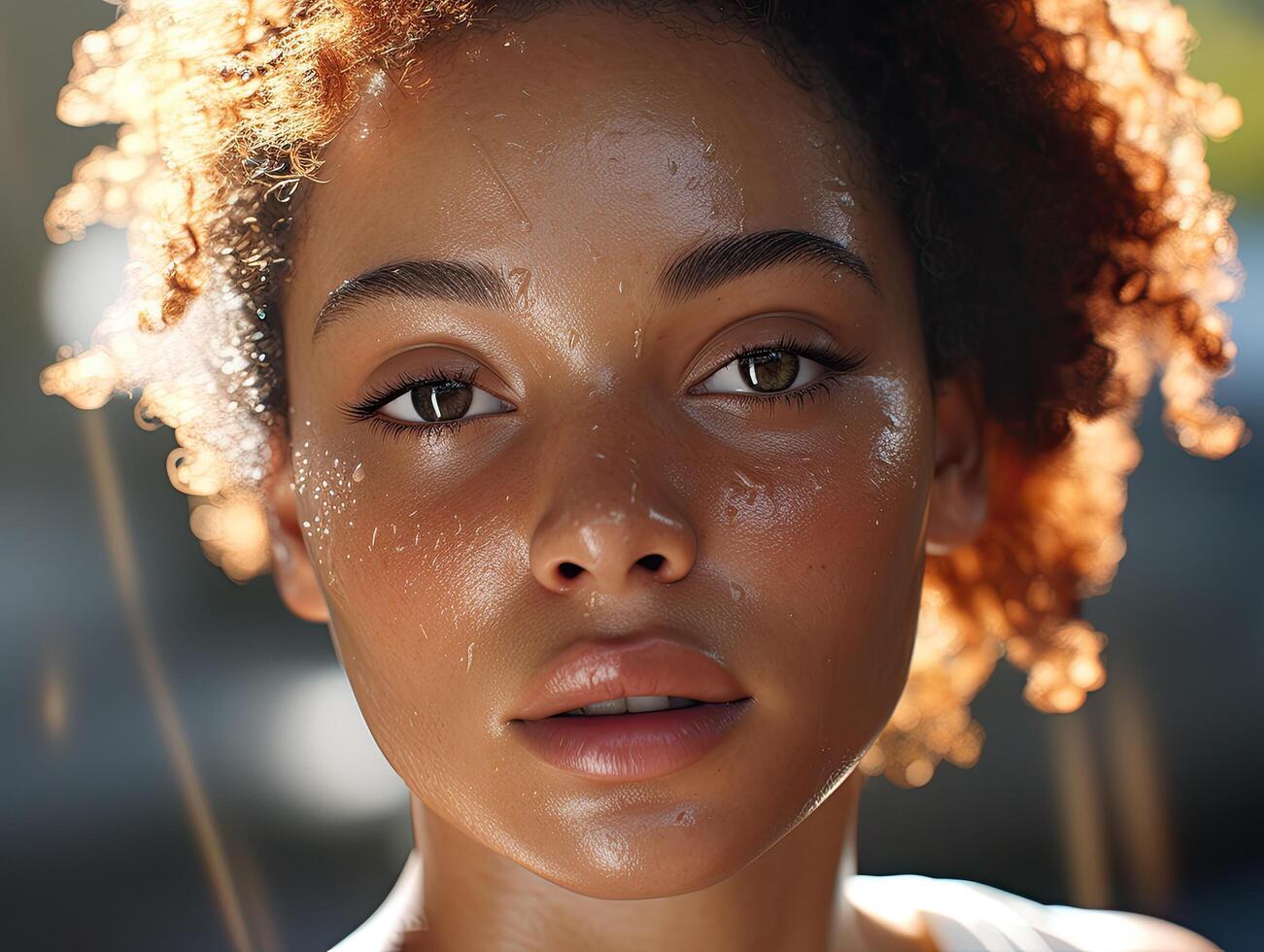 close up portrait of a young woman with curly hair photo