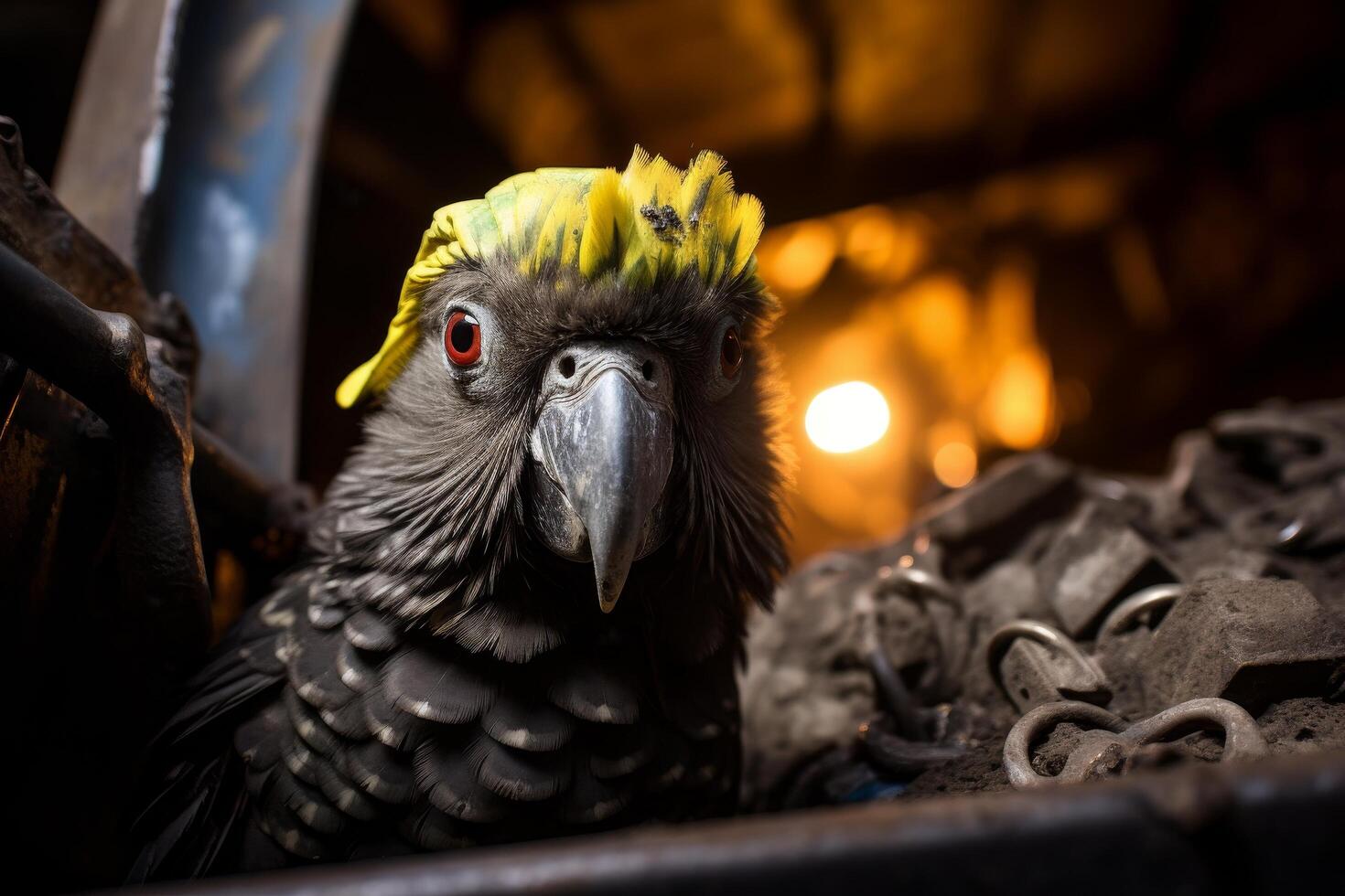 Close up of a colorful parrot with a vibrant yellow crest photo