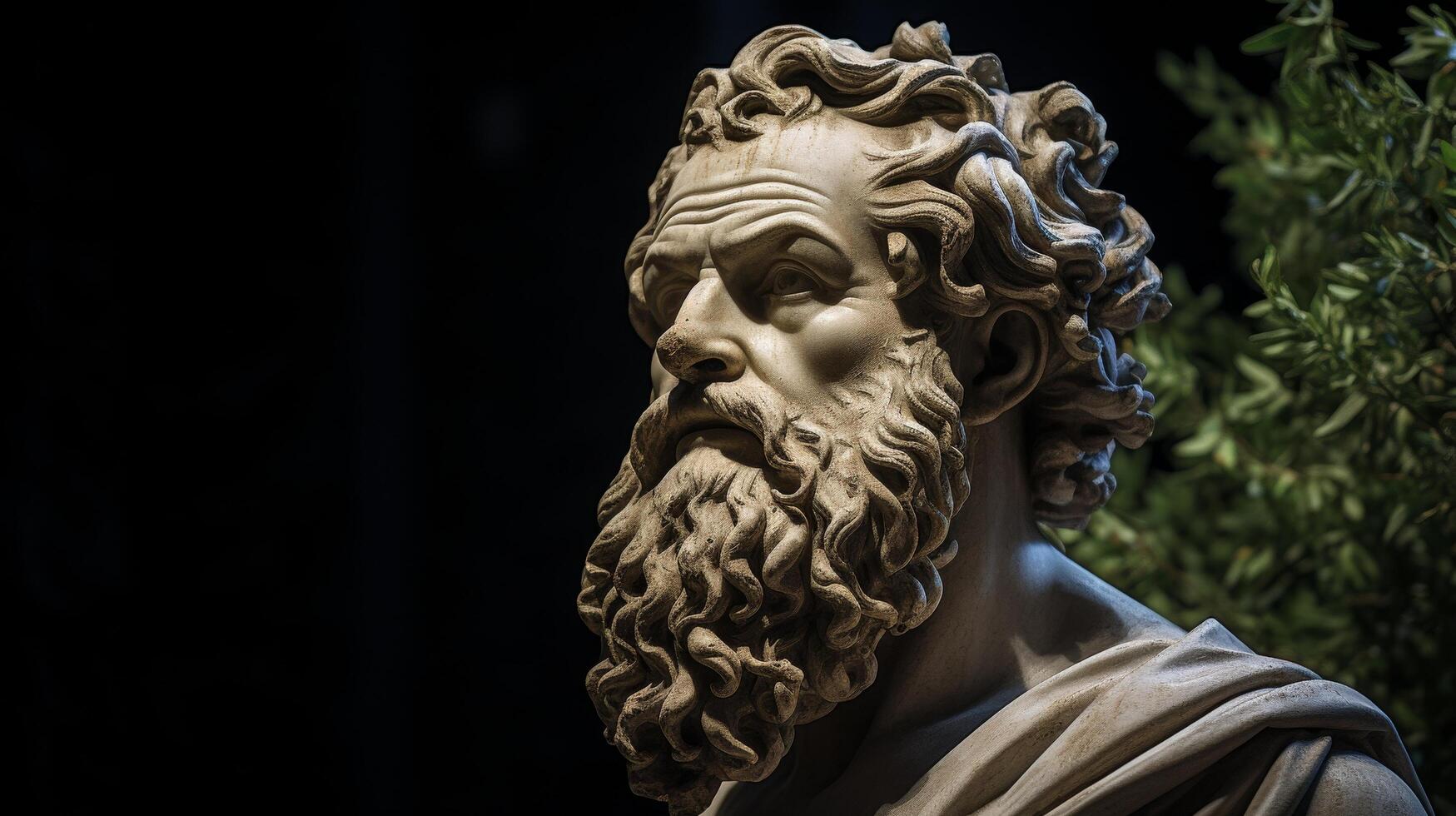 Dramatic portrait of ancient greek philosopher statue photo