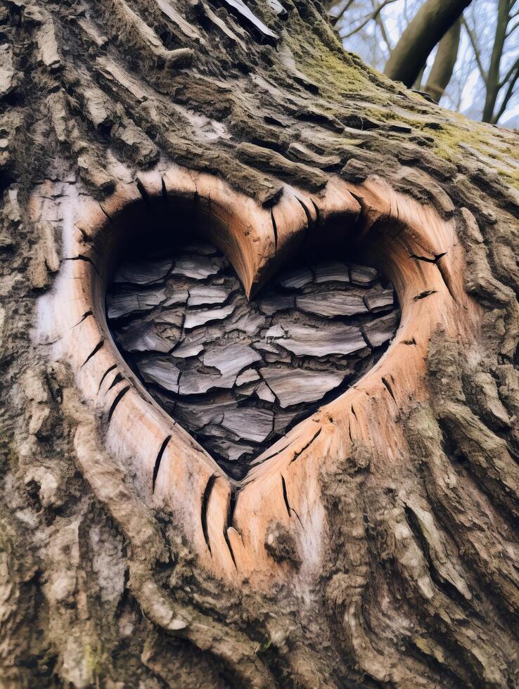 Heart shaped opening in tree trunk photo