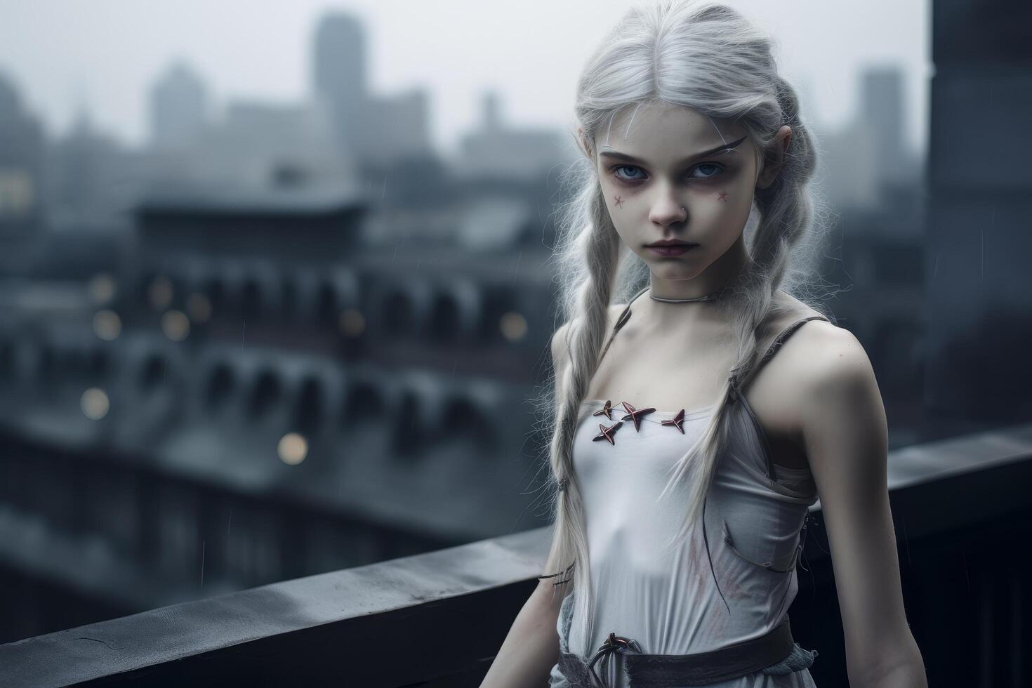 Mysterious woman in urban setting photo