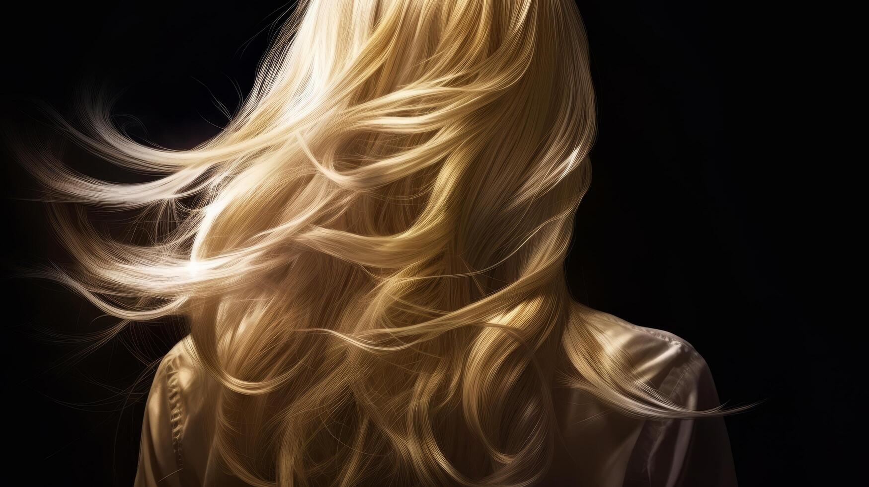 Flowing golden hair in motion photo