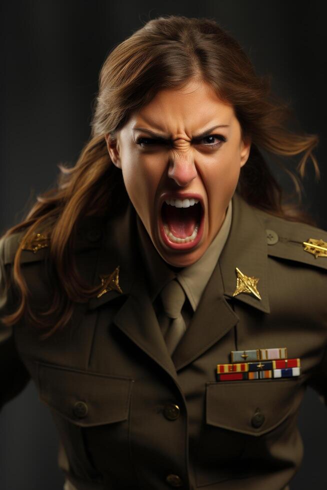 Angry military officer shouting photo