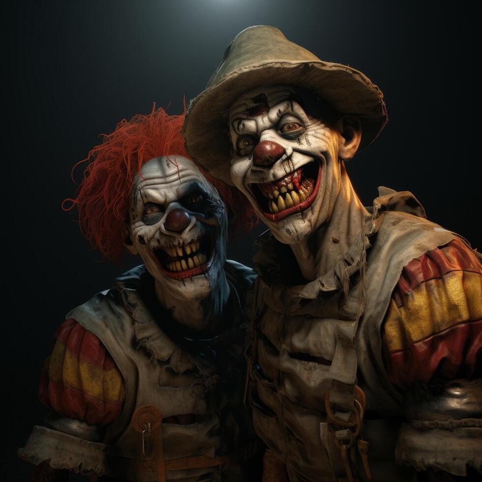 Creepy clowns with menacing expressions photo
