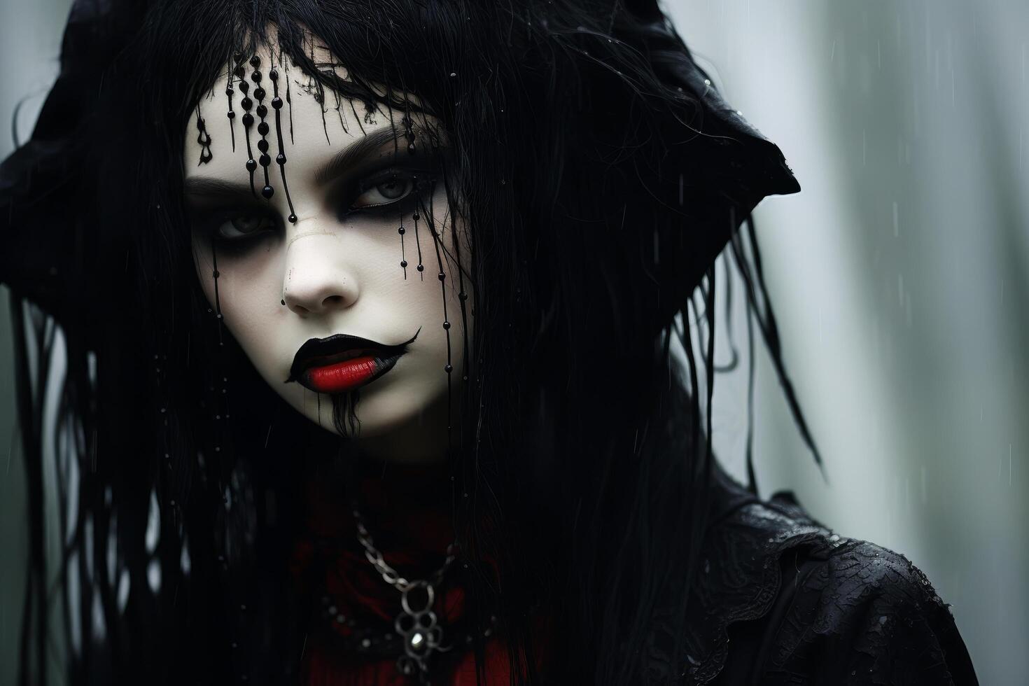 gothic woman with dark makeup and jewelry photo