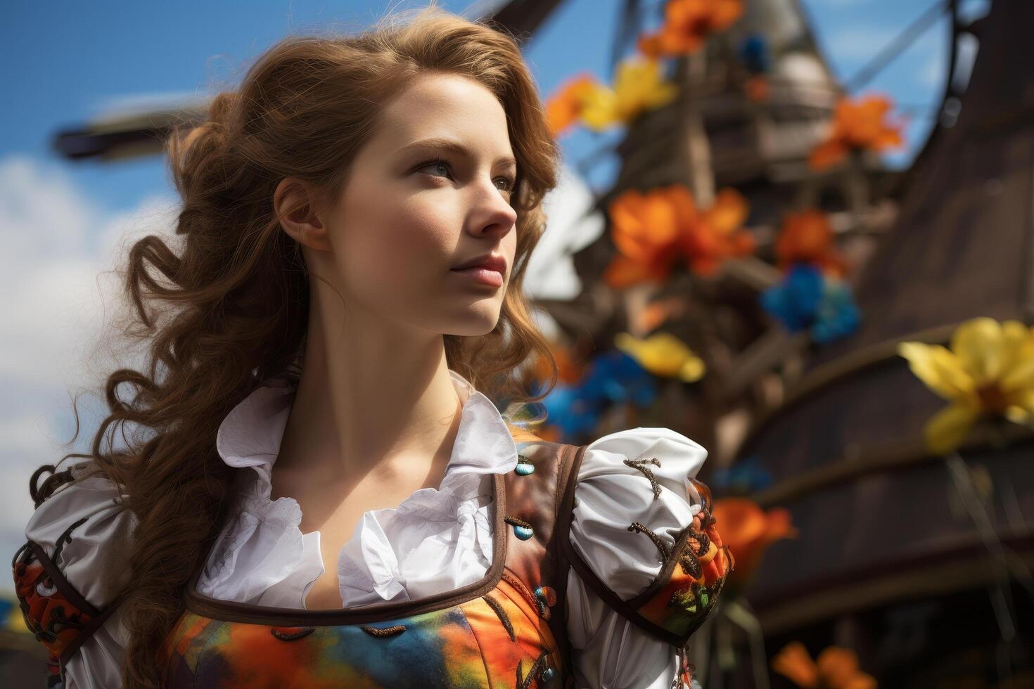 woman in colorful dress with flowers photo