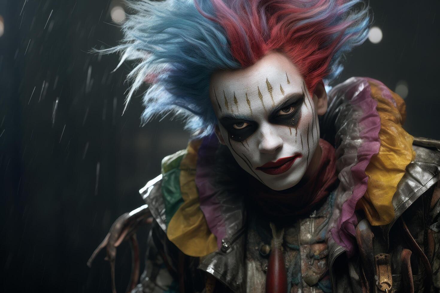 Colorful punk rock clown with intense expression photo