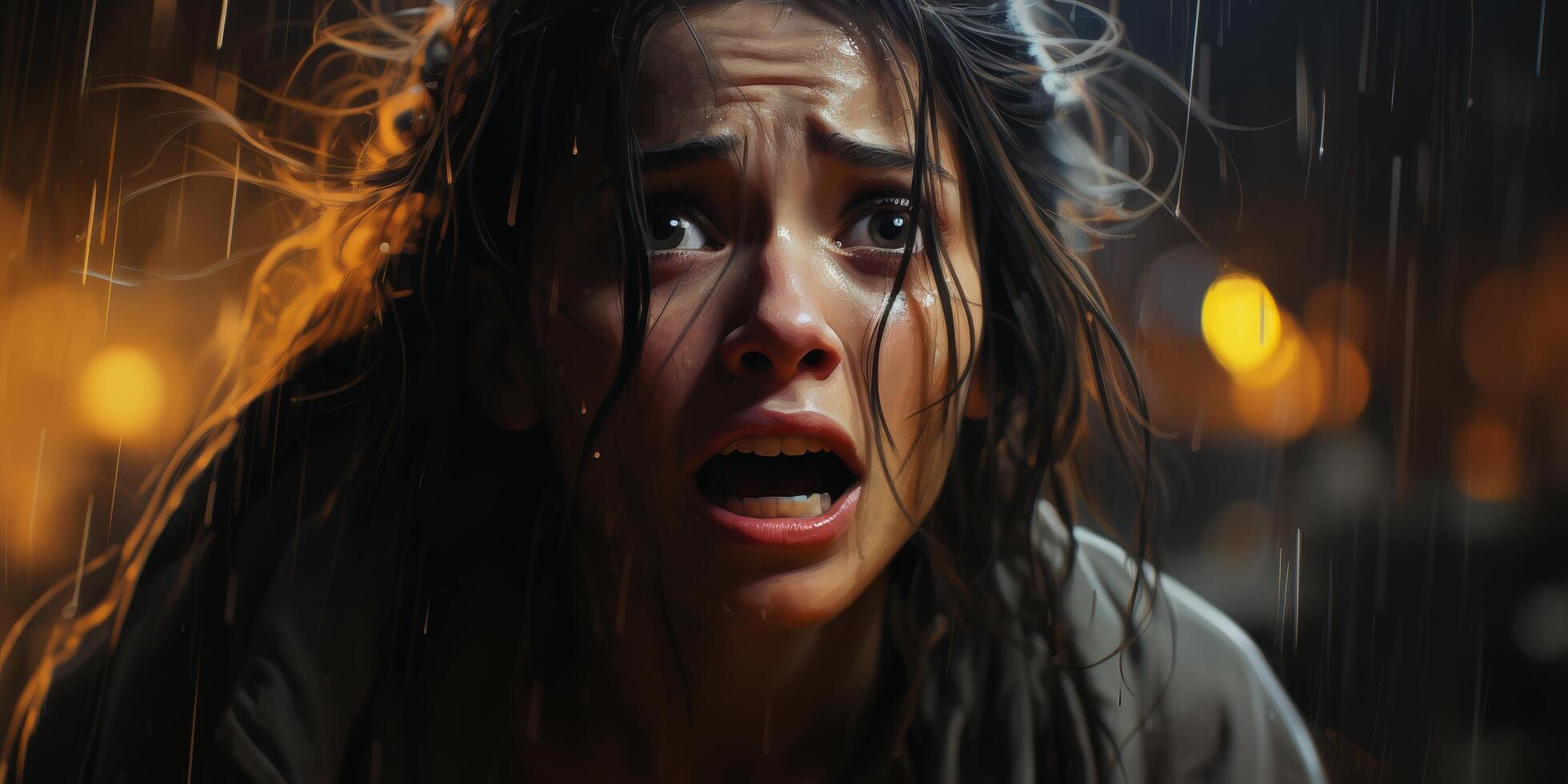 Dramatic portrait of a woman with intense expression photo