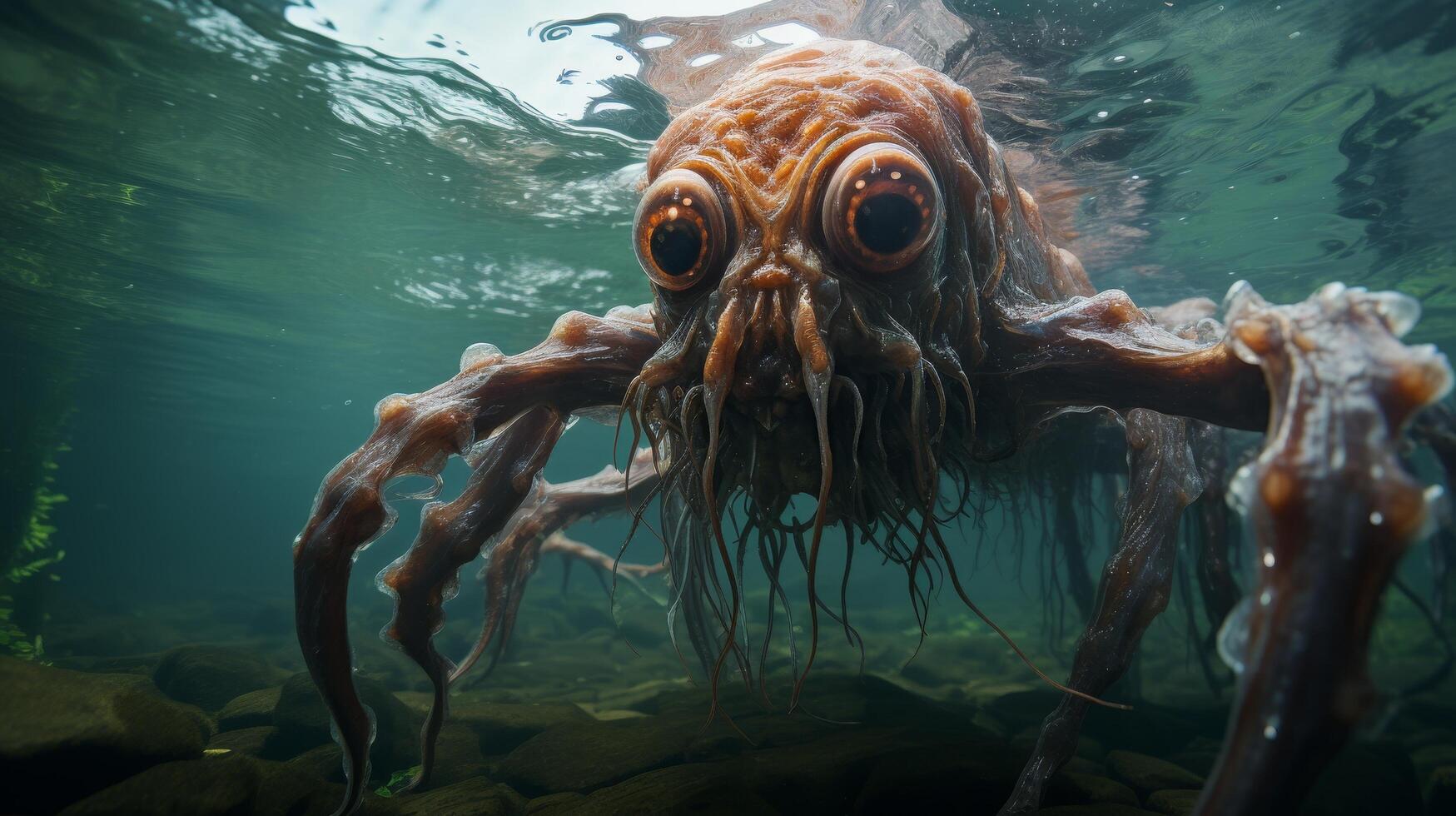 Creepy deep sea creature with large eyes and tentacles photo