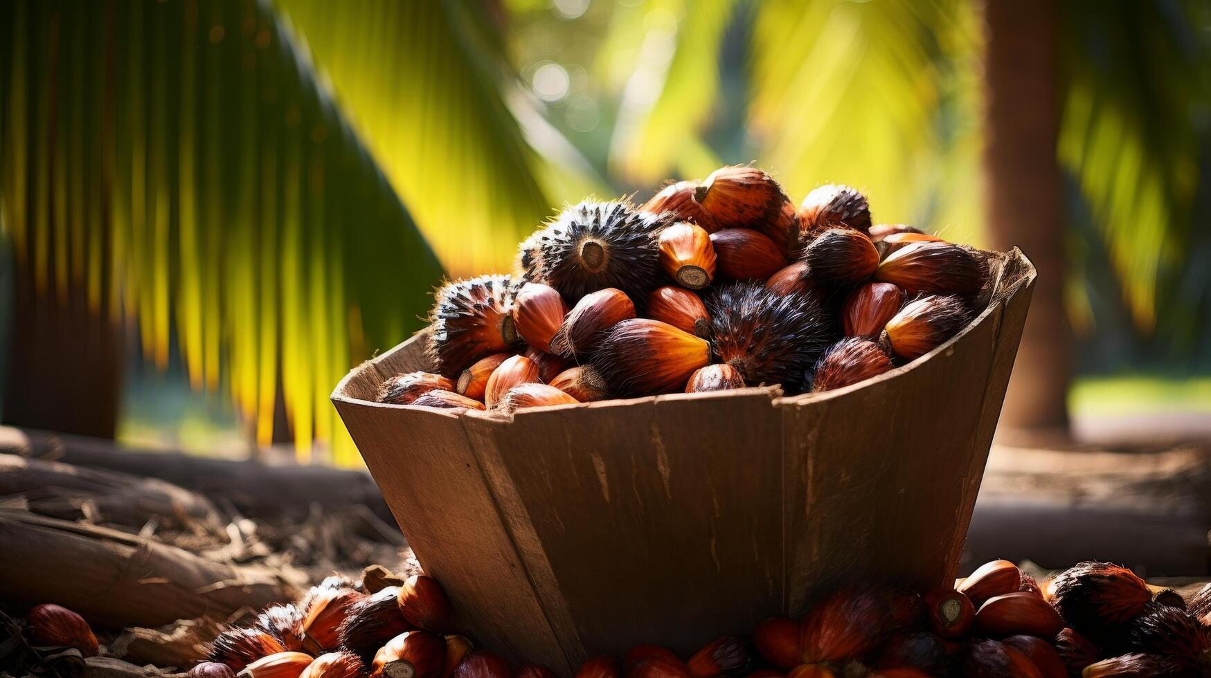 Autumn harvest of chestnuts in a wooden bowl photo