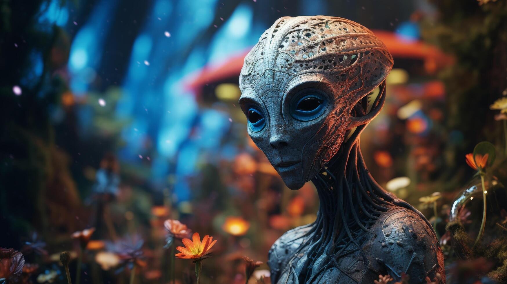 Alien creature in fantastical forest setting photo
