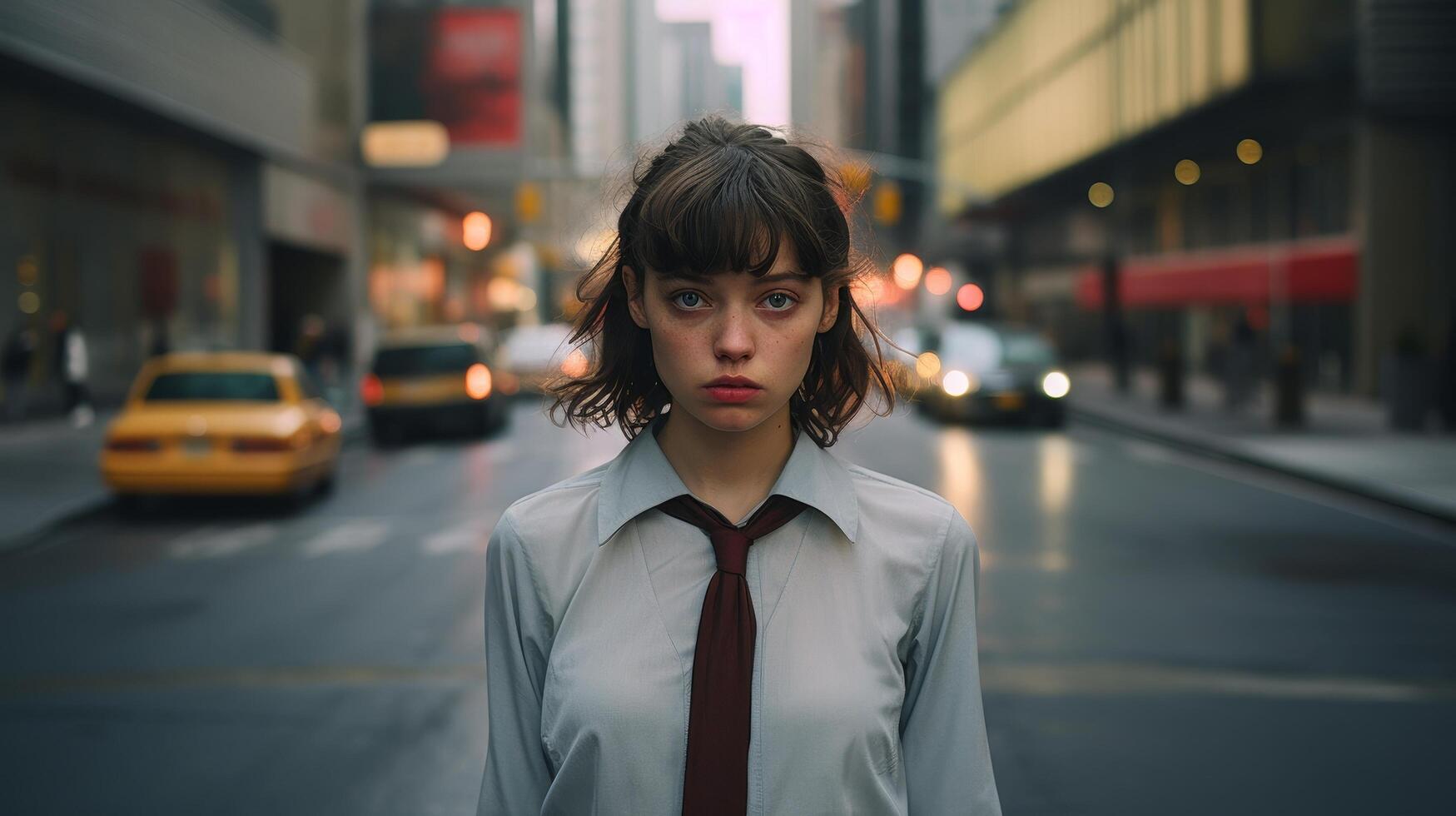 young woman in city street photo