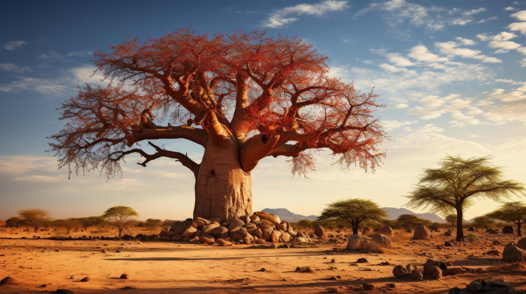 Vibrant baobab tree in arid african landscape photo