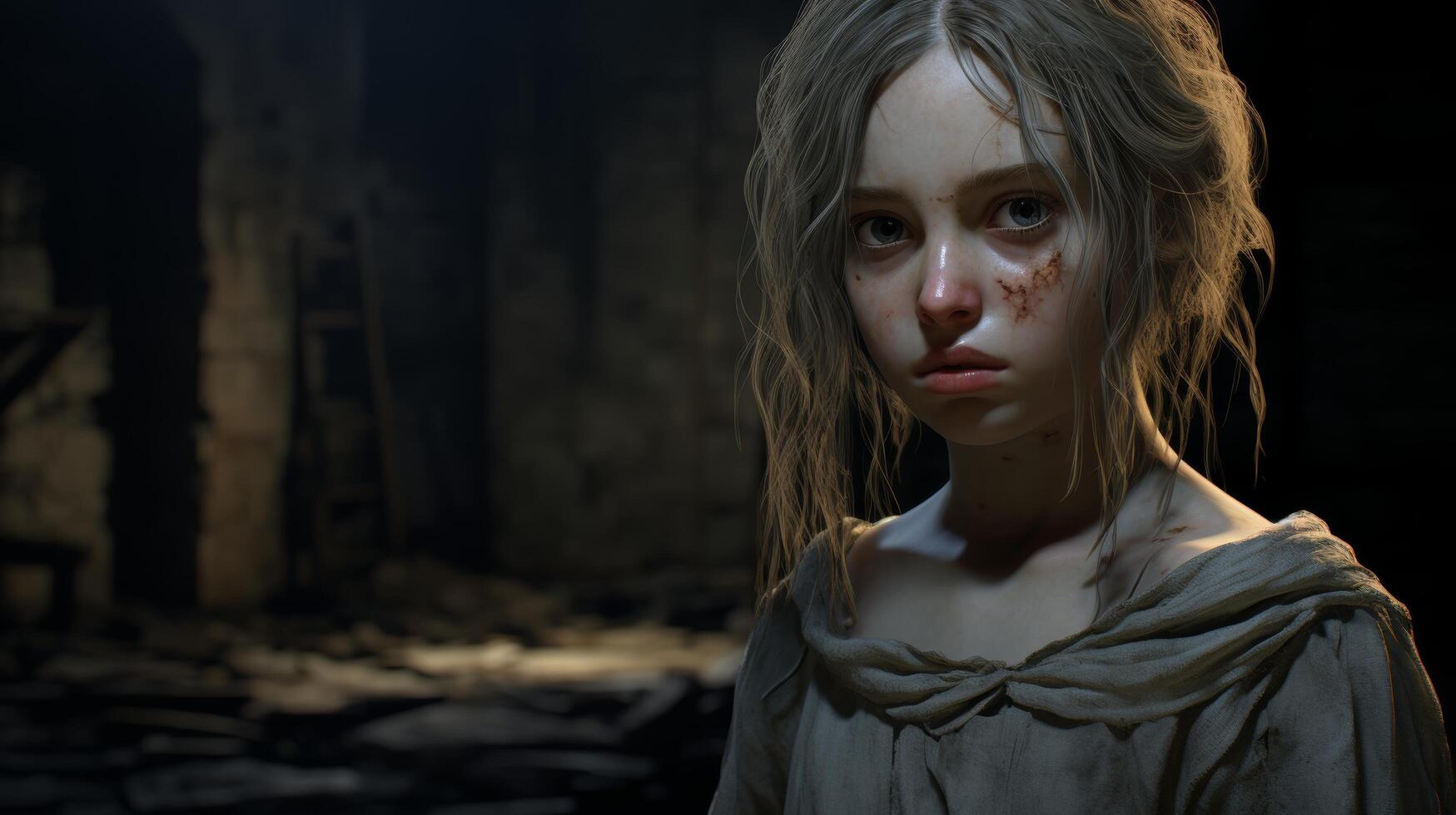 Distressed young woman in dark setting photo