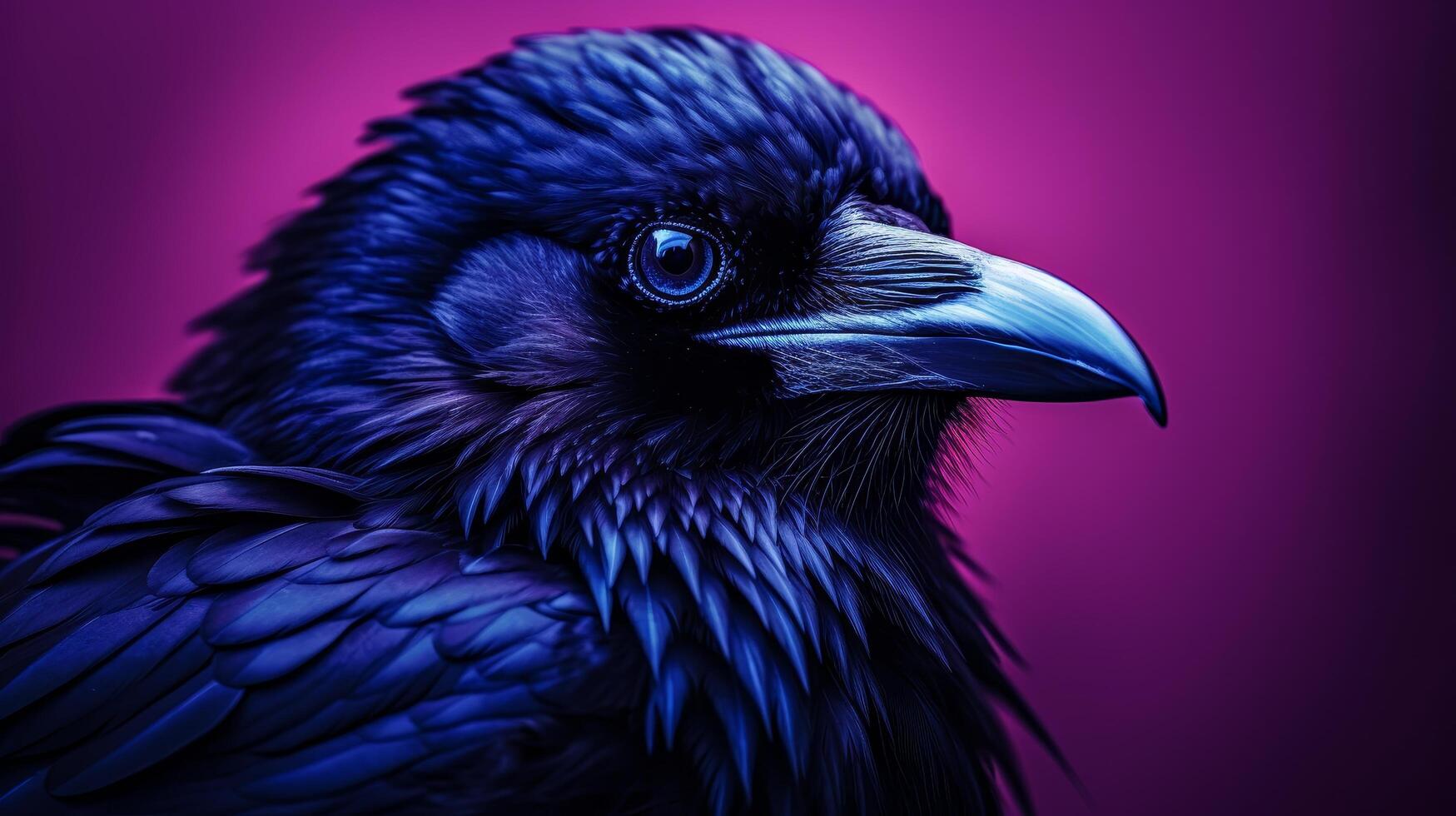 Close up of a vibrant blue raven with striking eyes photo