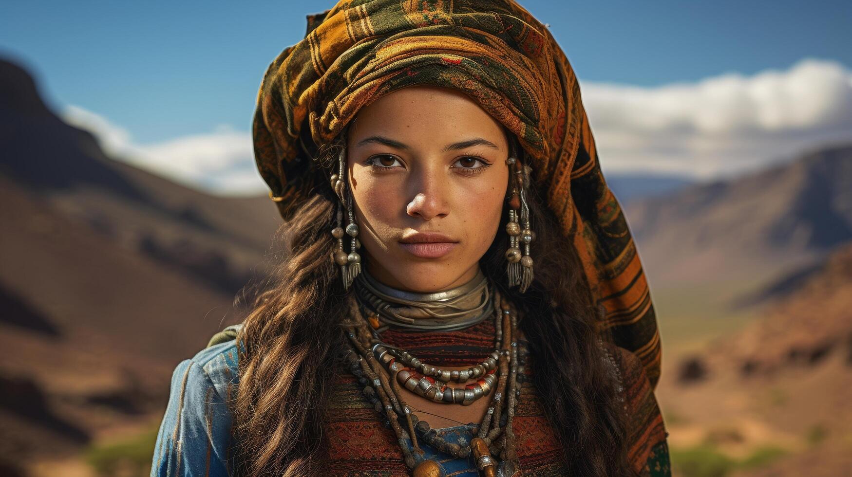Portrait of a woman wearing traditional ethnic clothing and jewelry photo