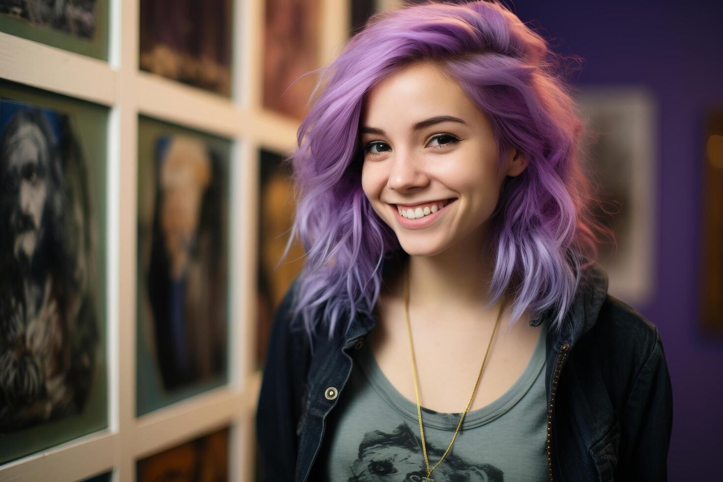 smiling woman with purple hair photo