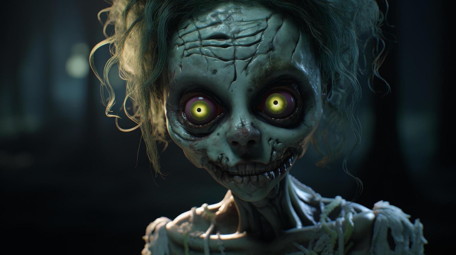 Creepy zombie with glowing eyes photo
