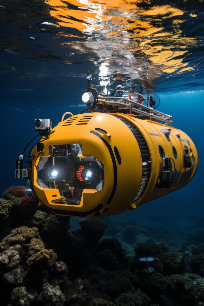 Underwater exploration vehicle exploring coral reef photo