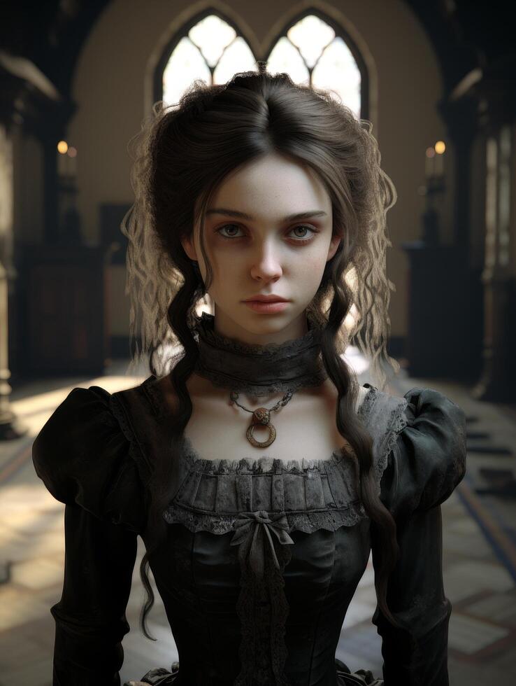 dark gothic woman in victorian style dress photo