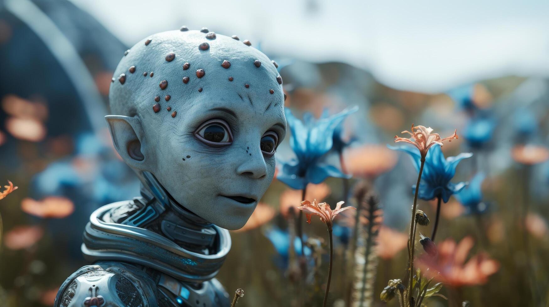 Alien robot exploring nature photo