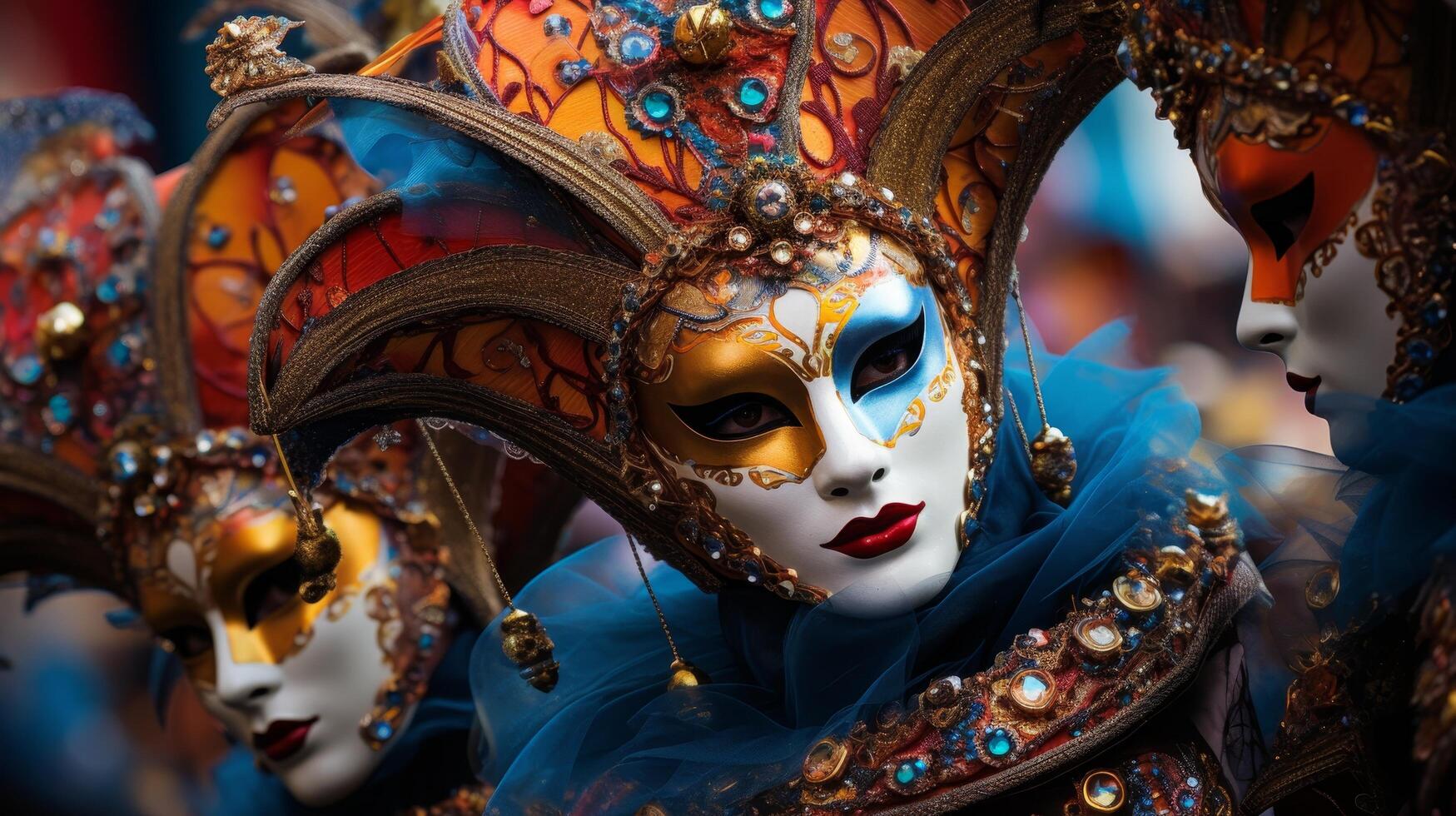 Vibrant venetian carnival mask with ornate details photo