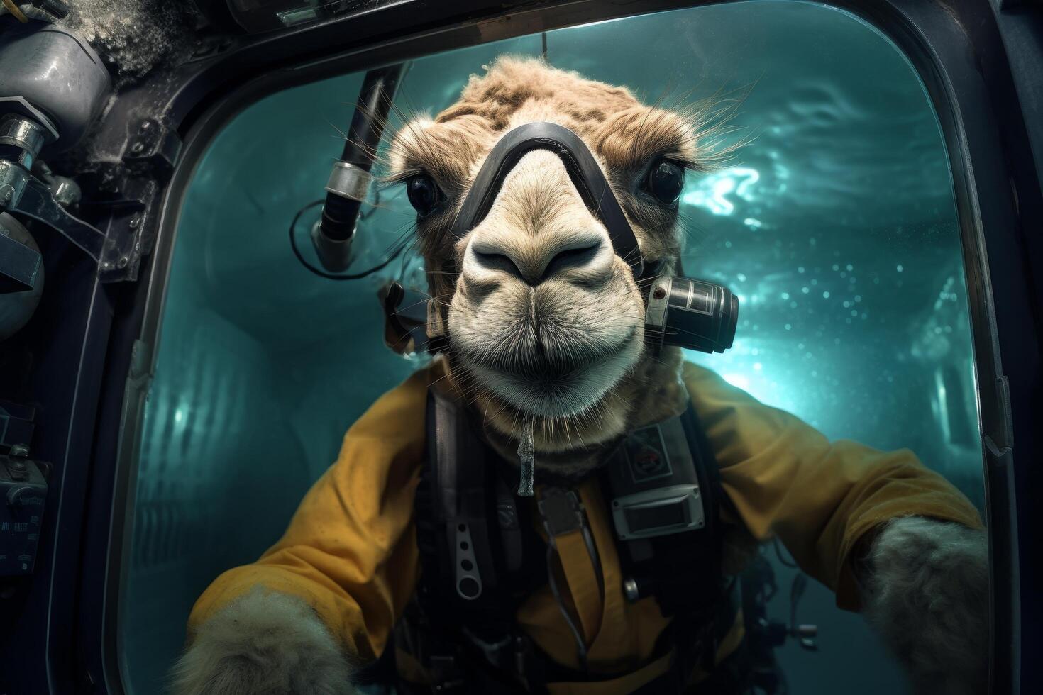 Scuba diving llama in underwater vehicle photo