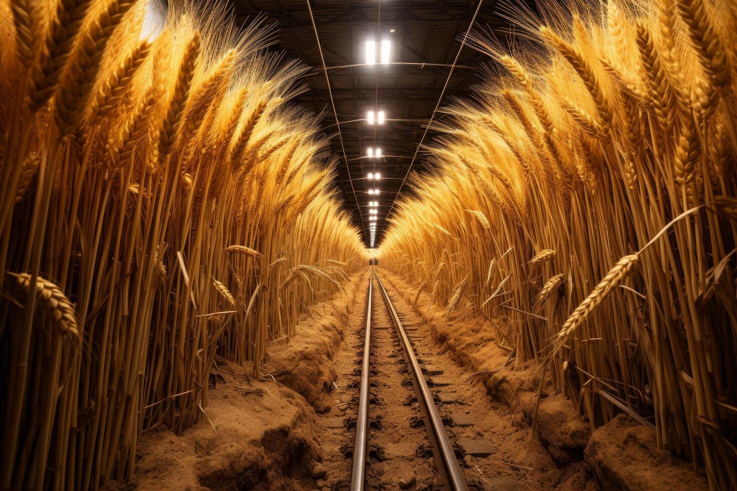 Wheat field railway tunnel photo
