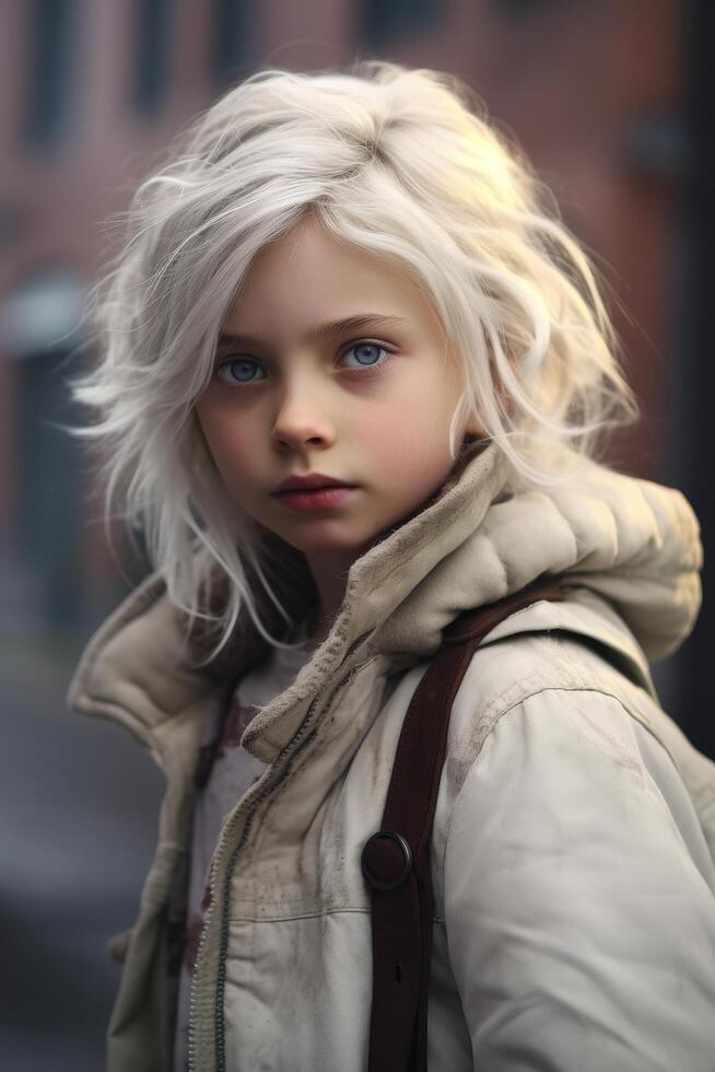 Thoughtful young girl in winter coat photo