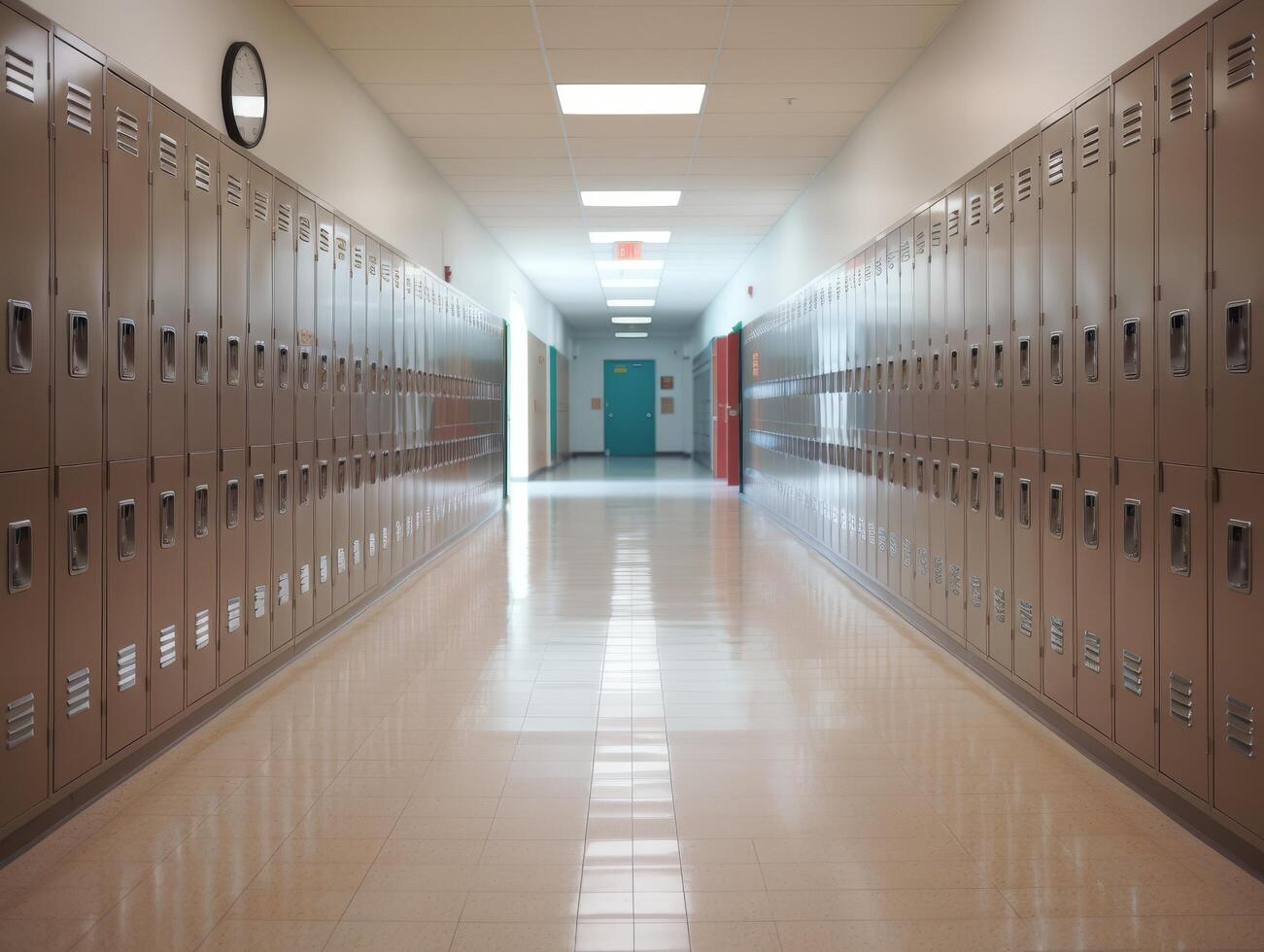 empty school hallway with lockers photo