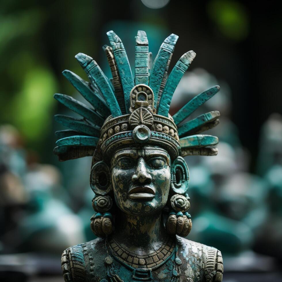 Intricate Aztec Warrior Statue photo