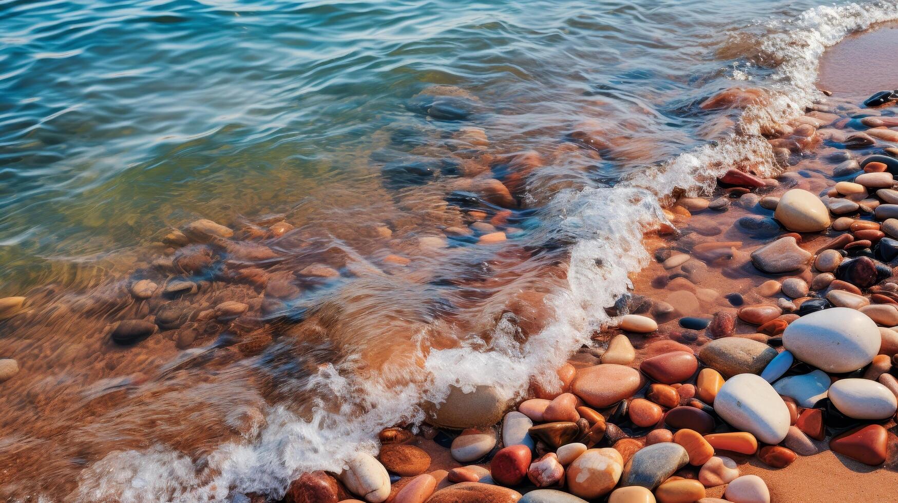 Waves crashing on rocky shore photo