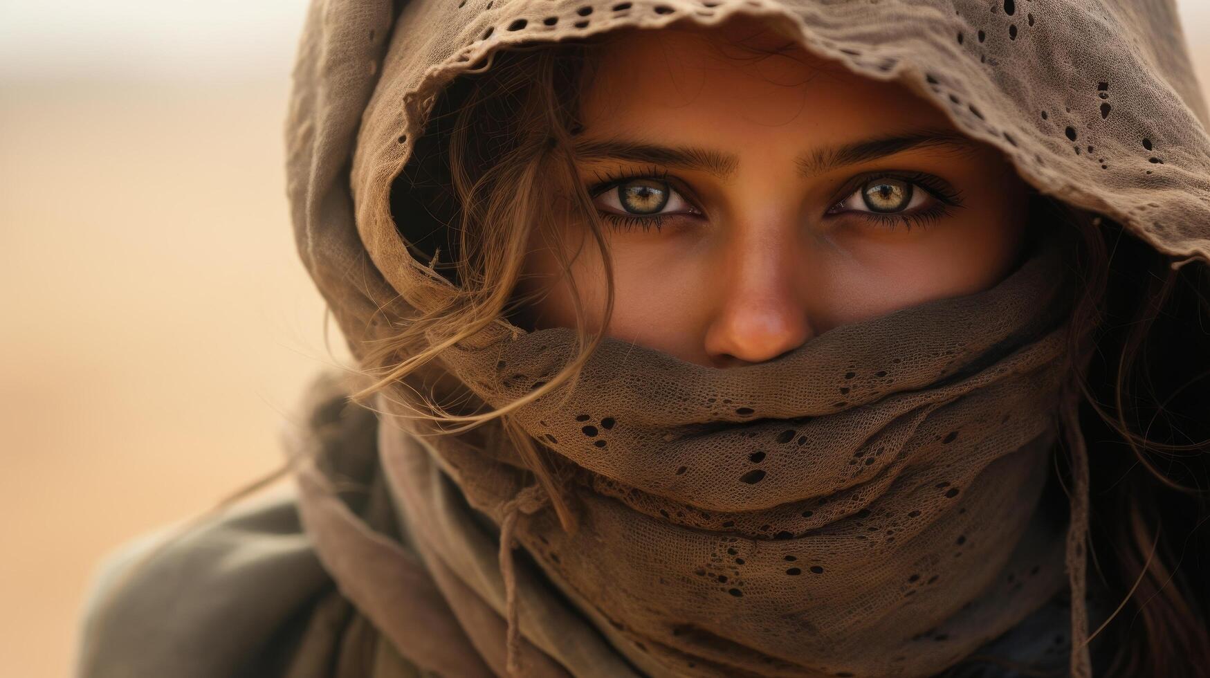 Mysterious woman in desert scarf photo