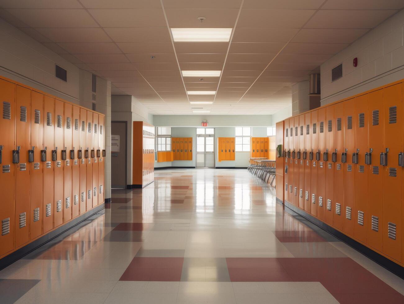 empty school hallway with lockers photo
