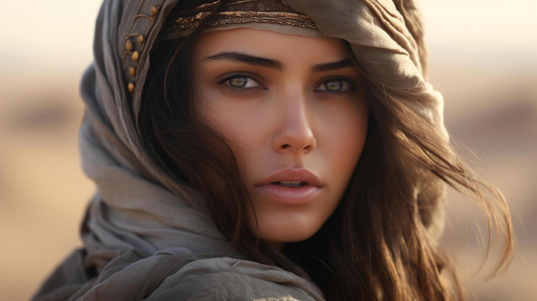 Mysterious woman in desert scarf photo