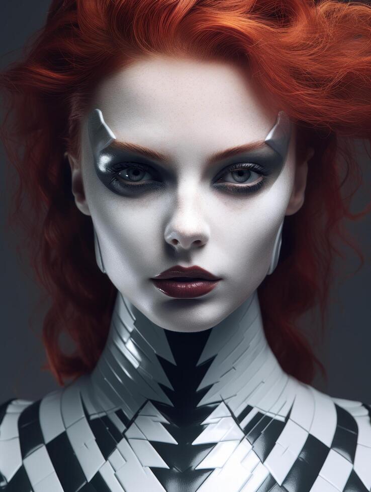 Dramatic portrait of a striking redhead model photo