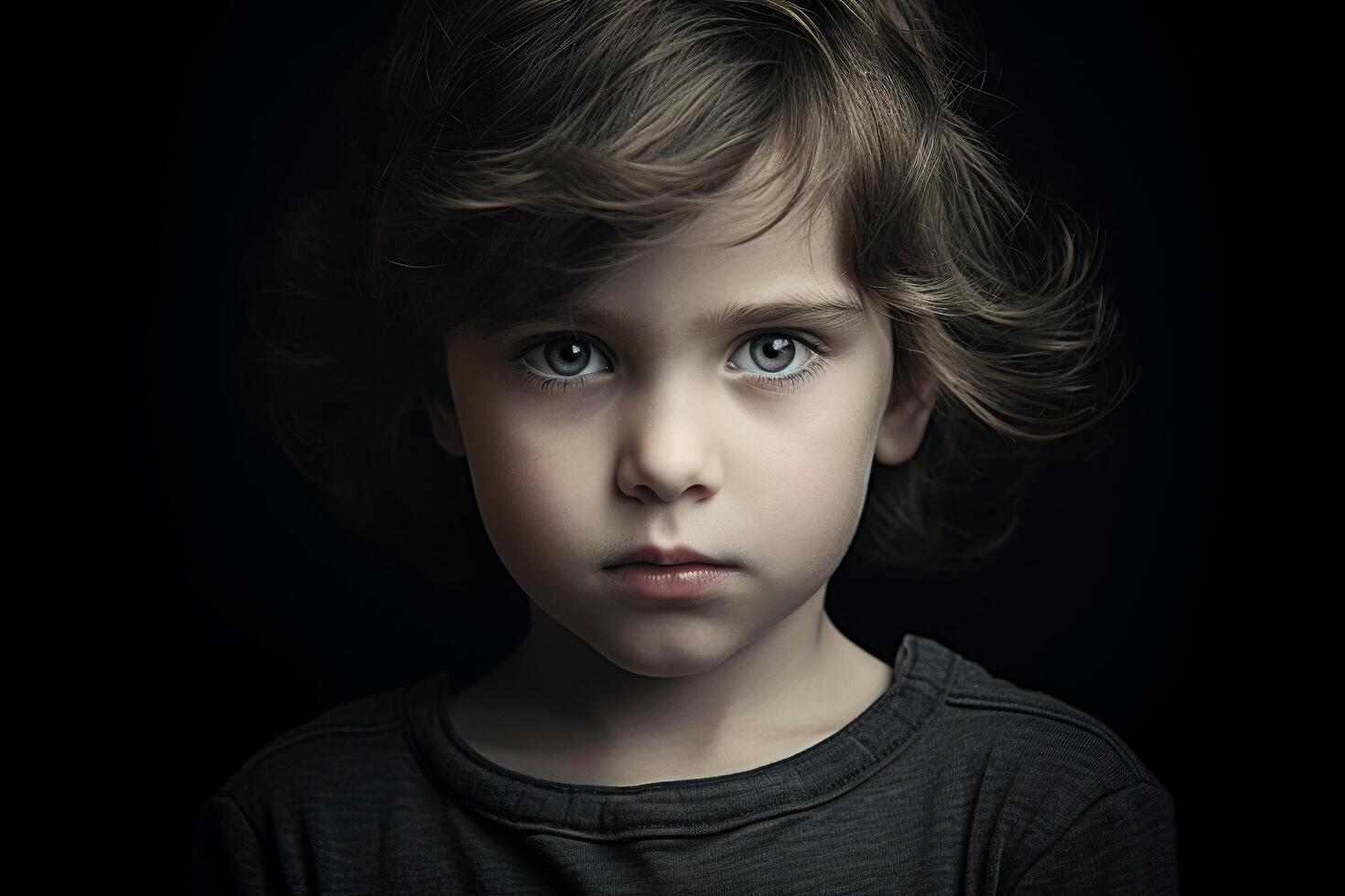 Pensive young child with intense gaze photo
