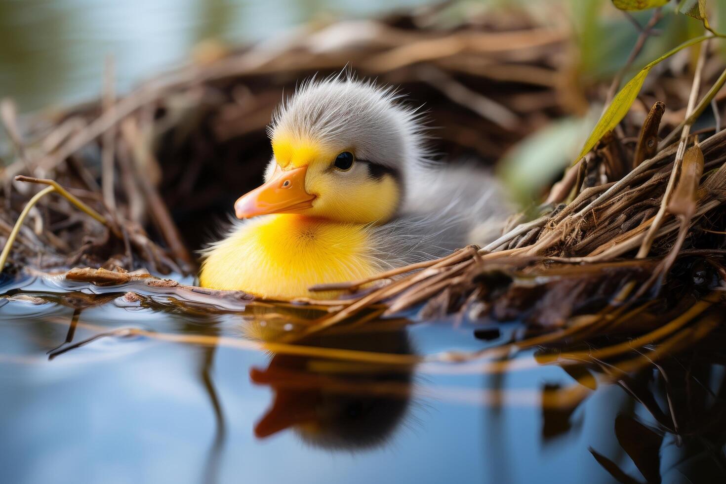 Adorable baby duck in nest photo