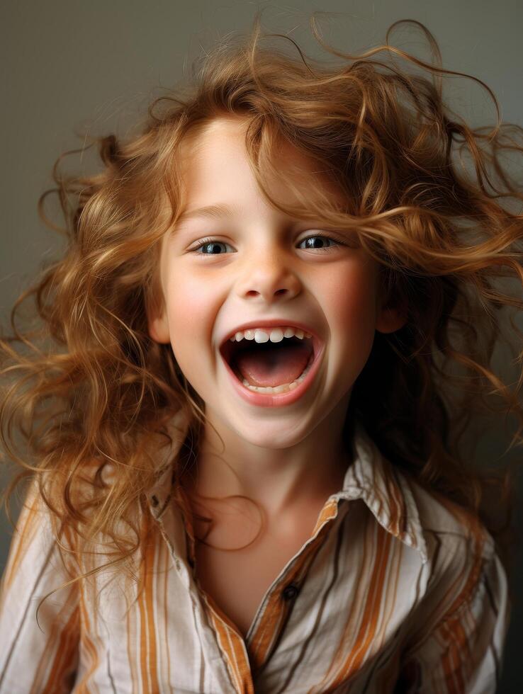Joyful young girl with curly hair photo