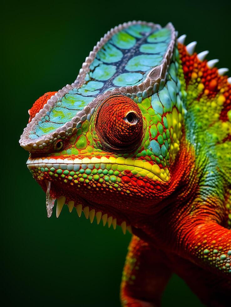 Colorful chameleon close up photo