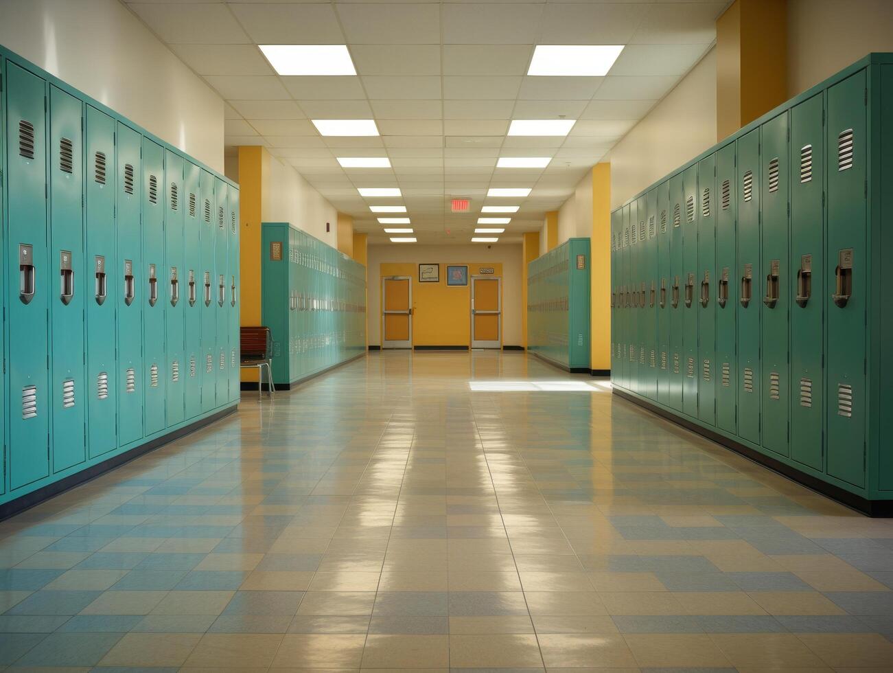 Empty school hallway with lockers photo