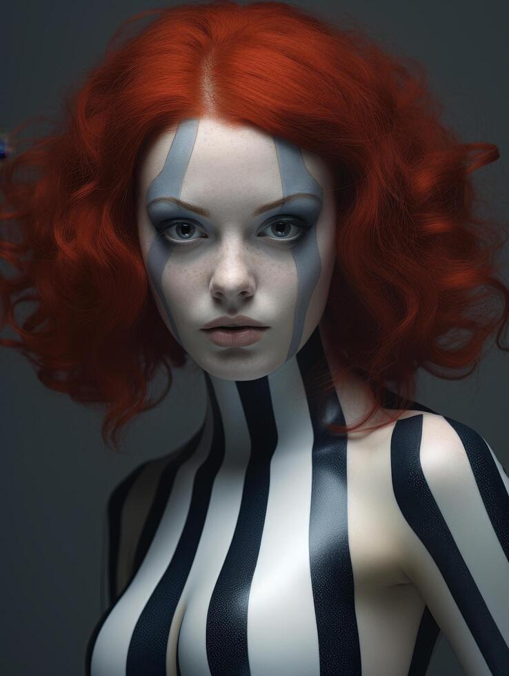 striking redhead woman in dramatic makeup and costume photo
