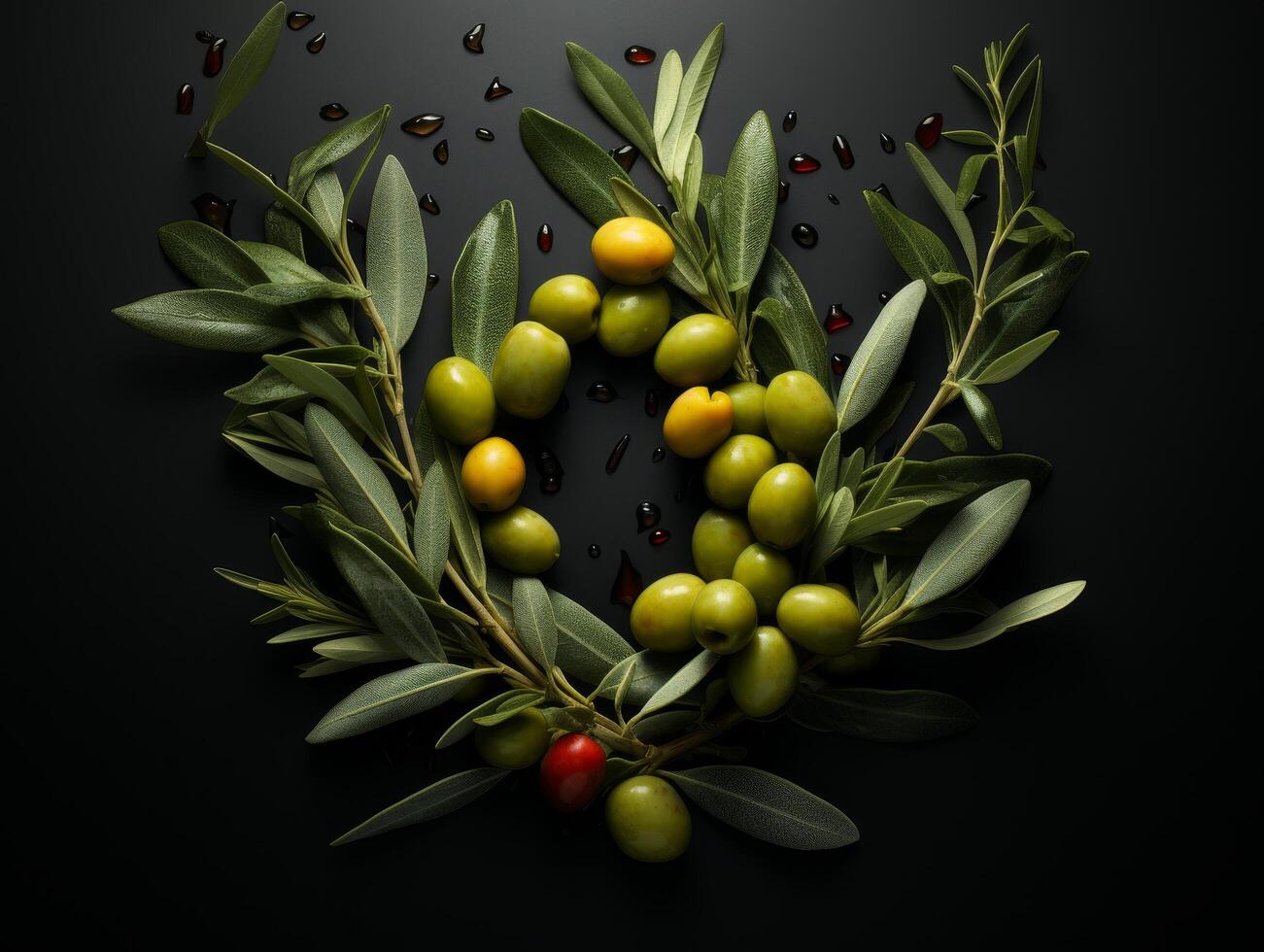 Assortment of fresh olives and herbs photo