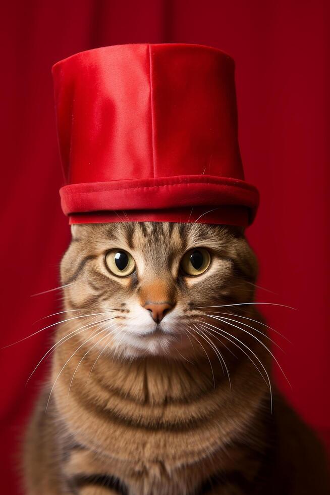 Elegant cat in a red top hat photo