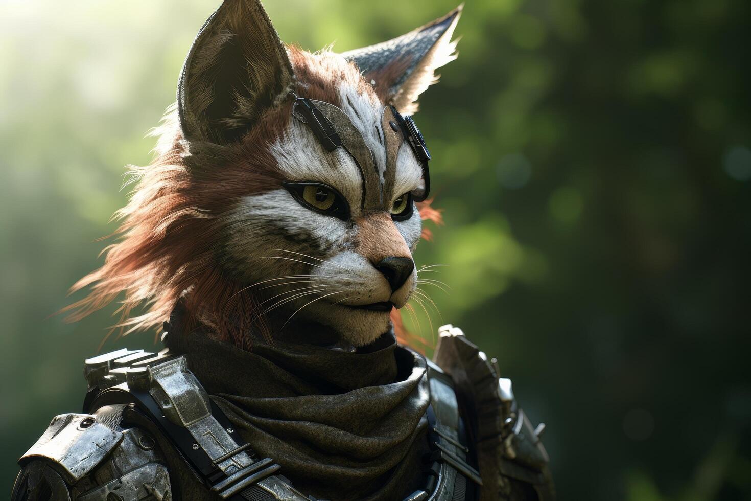 Fierce feline warrior in battle gear photo
