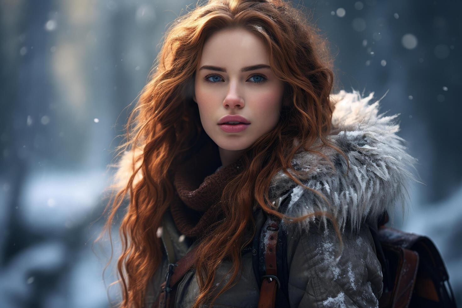 Captivating redhead in winter coat photo