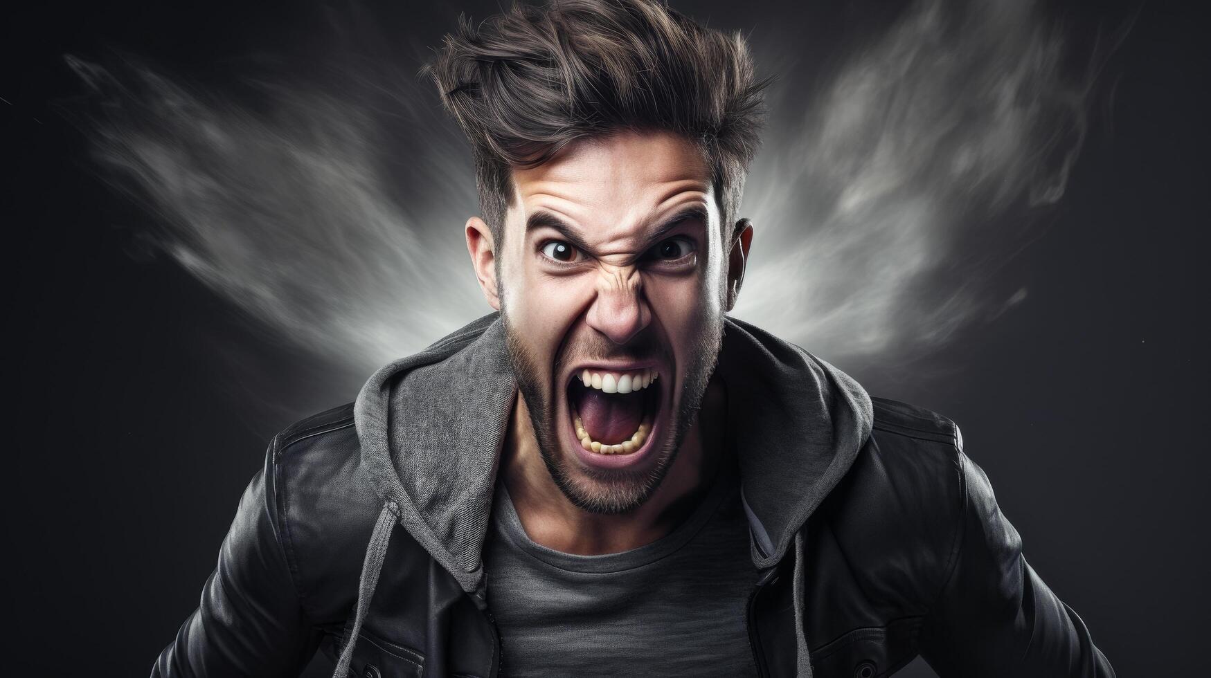 Angry man shouting with intense expression photo